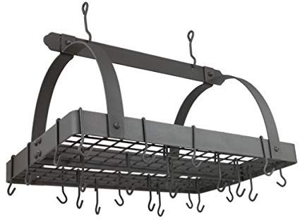 Old Dutch Rectangular Hanging Pot Rack with Grid & 24 Hooks, Graphite, 30