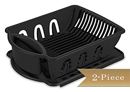 TrueCraftware 2 Piece - Medium Dish Rack Drainer Set - Black