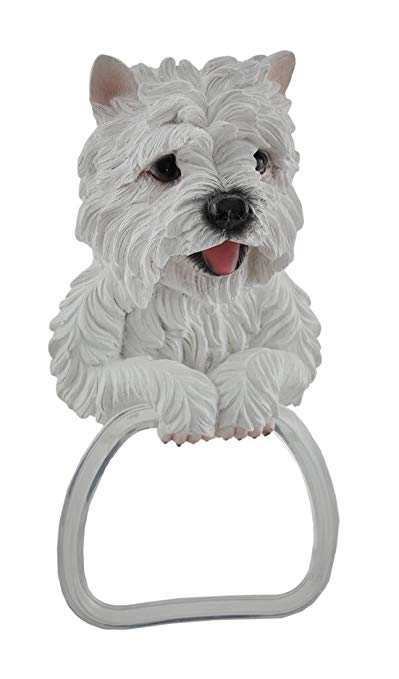 Zeckos Resin Towel Rings White Westie Dog Hanging Towel Holder 5.5 X 11 X 3.25 Inches White