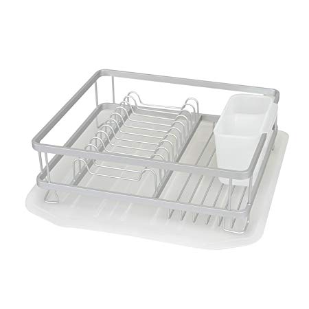 Evelyne GMT-10220 Kitchen Aluminum Wire Frame Dish Drying Counter Top Rack with Utensils Holder