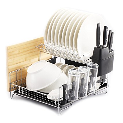 PremiumRacks Professional Dish Rack - 304 Stainless Steel - Fully Customizable - Microfiber Mat Included - Modern Design - Large Capacity