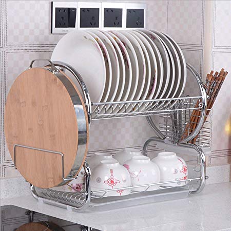 Hurbo 2 Tier Stainless Steel Dish Rack Basics Dish Plastic Drainer Dryer Tray Holder Organizer