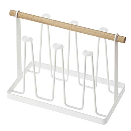 HaloVa Cup Drying Rack Stand， Non-slip Iron Art Hook Mugs Cups Wine Glasses Organizer with Wood Handle, White