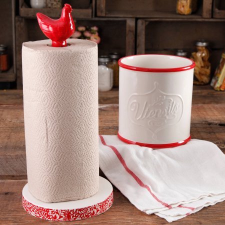 The Pioneer Woman Flea Market Stoneware Red Paper Towel Holder And Crock