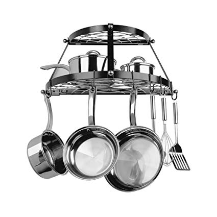 Rangekleen Home Kitchen Gadgets Cooking Utensils Pot Rack Double Shelf Black Enamel