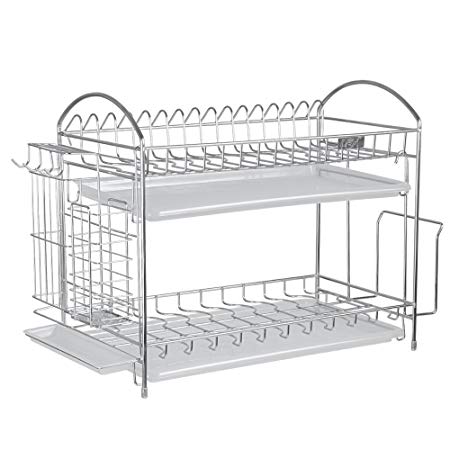 NEX Dish Drainer 304 Stainless Steel Kitchen 2-Tier Dish Rack with Utensil Holder