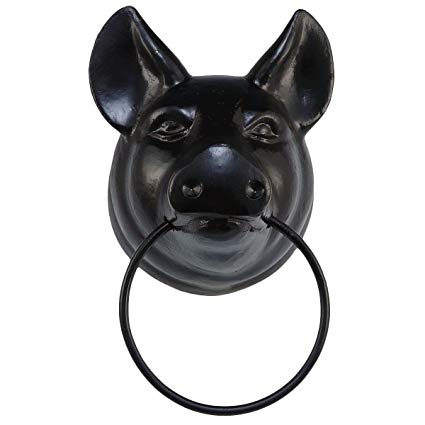 Studio Vertu Cast Iron Pig Towel Ring, Black Gloss