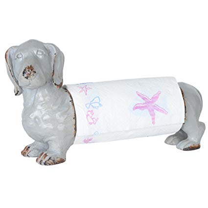 NIKKY HOME Shabby Chic Metal and Resin Animal Paper Towel Holder, Dachshund Dog, Grey