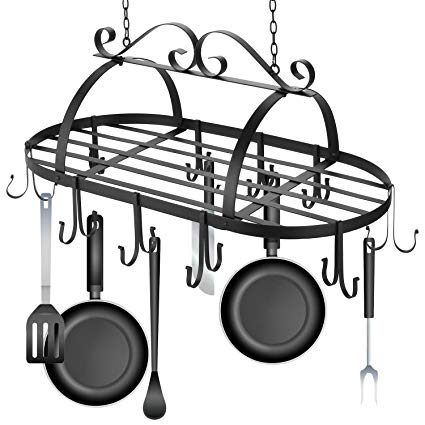 Kitchen Ceiling Mounted Oval Iron Hanging Pots Holder Pans Hanger Kitchen Storage Utility Cookware Hook Rack