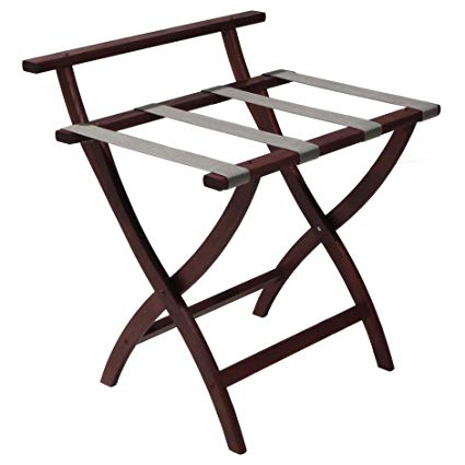 Wooden Mallet Wallsaver Luggage Rack, Grey Straps, Mahogany