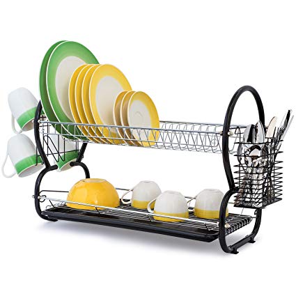 Artmoon Desert Dish Drainer 2-Tier Mugs and Cutlery Holder Removable Tray