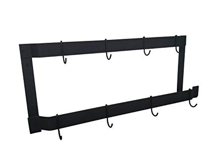 Rogar Offset Double Wall Mounted Pot Rack in Black