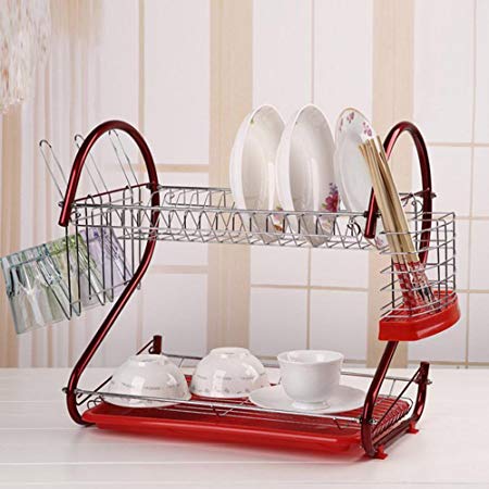 Stainless Steel Dish Drying Rack with Drain Board 2-tier Dish Drainer Rack