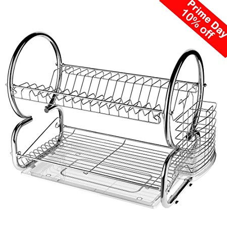 Mewalker Home Kitchen 2 Tier Stainless Steel Dish Rack Space Saver Dish Drainer Drying Rack, US STOCK