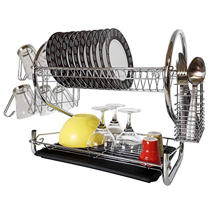 Tatkraft Helga Two Tier Chromed Dish Drainer with Mug Holder and Cutlery Drainer