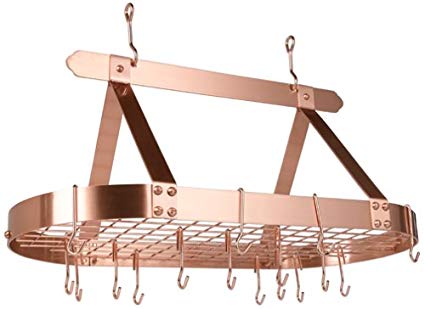 Old Dutch Oval Steel Pot Rack w. Grid & 16 Hooks, Satin Copper, 36