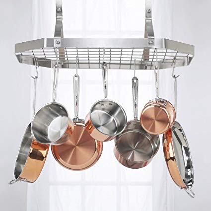 Contemporary Stainless Steel Octagonal Hanging Pot Rack