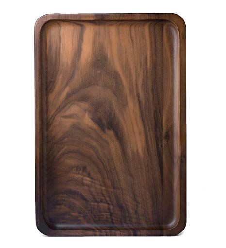 Rustic Walnut Wooden Tray Solid Wood Serving Tray Square Rectangle Platter Tea Tray Coffee Table Tray (Rectangle Large (13x9x0.8inch))