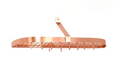 Old Dutch Wall-Mount Pot Rack with Grid & 12 Hooks, Satin Copper, 36