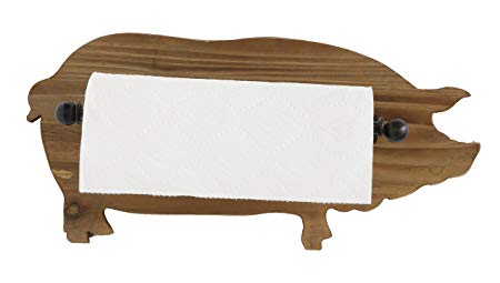 Creative Co-Op Wood & Metal Pig Paper Towel Holder, Brown