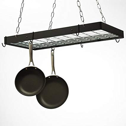 Rogar Black Rectangular Pot Rack with Grid 30