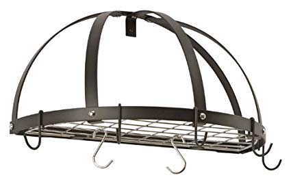 Half Dome Pot Rack w Grid in Black w Chrome Hooks (Hammered Copper/Black)