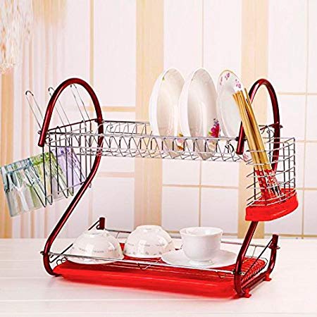 Cheesea 2 Tier Multifunctional Stainless Steel Dish Drying Rack with Draining Tray Kitchen Storage