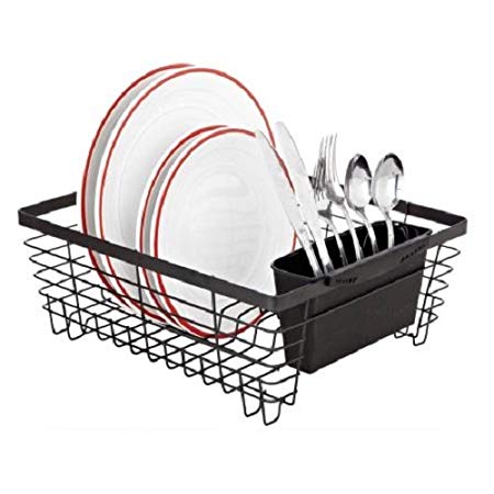 Black Flat Wire Dish Rack with Cup