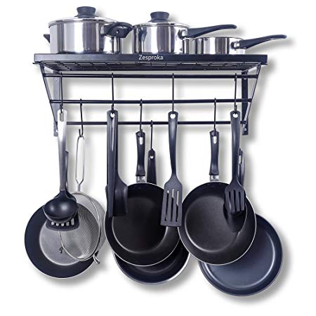 ZESPROKA Kitchen Wall Pot Pan Rack,With 10 Hooks,Black