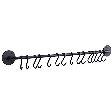 Wallniture Pot Pan Lid Rack Hanging Utensils Rail with Hooks Iron Black 33 Inch