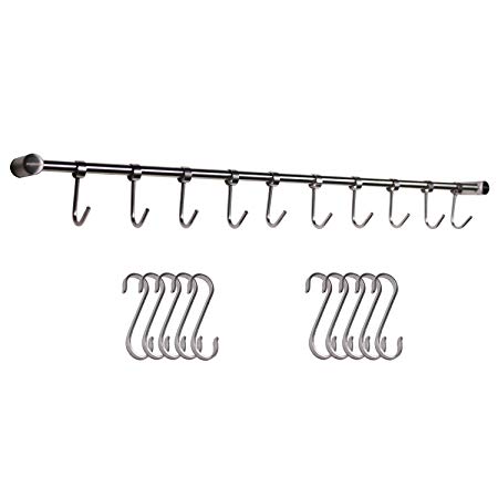 simpletome Utensil Rack with 10 Hooks for Kitchen Tool Pot Pan Lids SOLID SUS304 Stainless Steel (58cm/22.8inch)