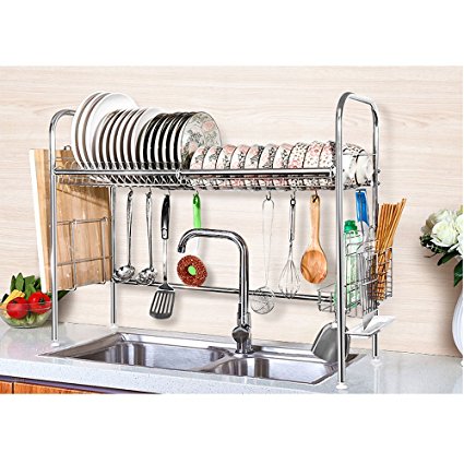 NEX Dish Drying Rack Stainless Steel Dish Storage with Chopstick Holder Rrustless(Single-layer)