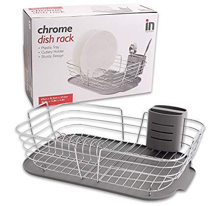 Ezy Storage In My Home Chrome Dish Rack with Tray and Cutlery Holder, Silver