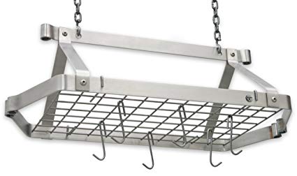 Enclume Decor Retro Rectangle Ceiling Pot Rack, Stainless Steel