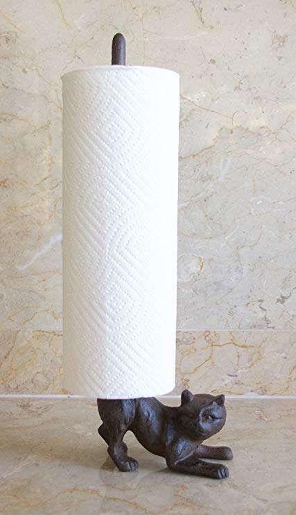 World-Accents Cast Iron Cat Paper Towel or Toilet Paper Holder