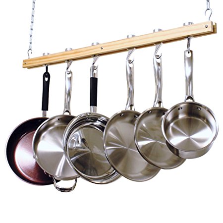 Cooks Standard Ceiling Mounted Wooden Pot Rack, Single Bar, 36-Inch