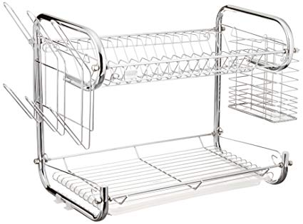 Uniware 16 Inch Double Dish Rack with Glass and Utensil Holder (1)