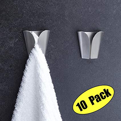 Kes Kitchen Towel Hooks Self Adhesive Dish Towel Holder Hand Towel Hook Rack Hanger Ring RUSTPROOF Stainless Steel Brushed Finish 10 Pack, AH7201-2-P10