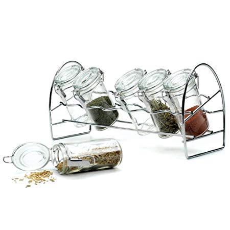 RSVP Spice Rack With Oval Glass Bottles