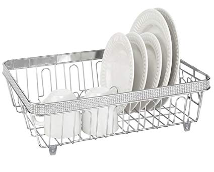 Kitchen Details Diamond Pave Dish Rack With Cutlery Holder, Chrome, 17.7x13.5x5.3 Inches