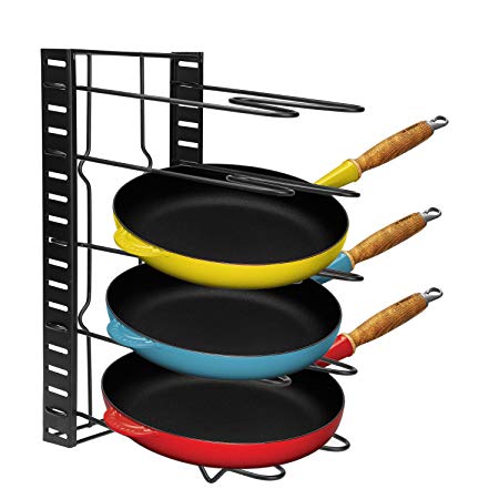 Homdox Cookware Organizer Rack, Pantry Pan Cabinet Organizer, Kitchen Cabinet Pot Lid Holders with Adjustable Dividers Countertop