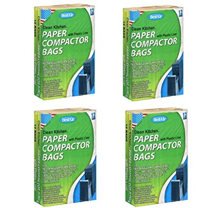 Bestair Clean Strong Kitchen Paper Compactor Bag with Plastic Liners, 12 count, (Pack of 4)