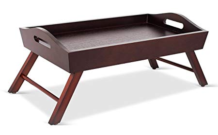 BirdRock Home Wood Bed Tray with Folding Legs | Wide Breakfast Serving Tray Lap Desk with Sides and Handles | Walnut